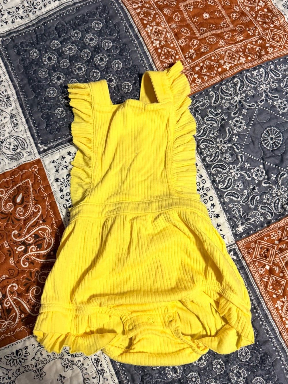 Baby Cat & Jack Baby Girls Size 12 months Yellow Ribbed Ruffle Romper